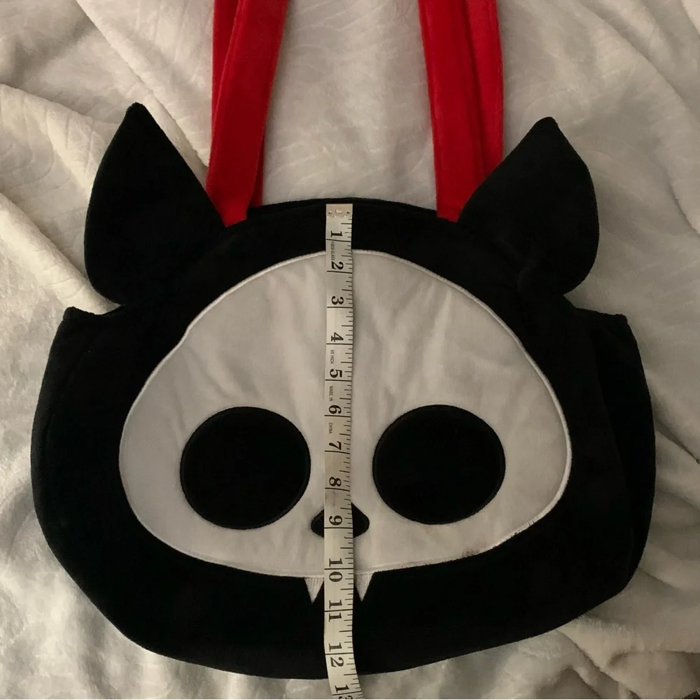 Skelanimal Black Tote Bag with White Skull and Red straps - Picture 4 of 6